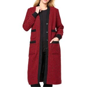 PLUS Kathy Ireland Fashion 360 Red & Black Houndstooth Metallic Duster Jacket 2X